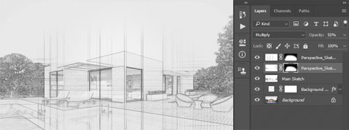 آموزش ایجاد افکت اسکچ معماری در فتوشاپ